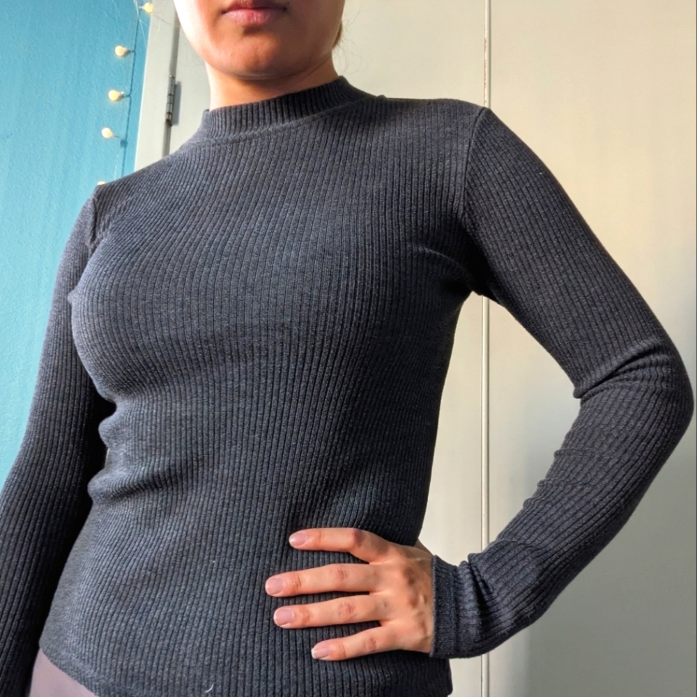 UNIQLO Ribbed Fitted Turtleneck Heather Gray